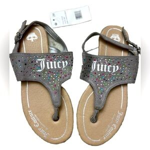 Juicy Couture Hermosa Beach Sandals Size 2 Gray Rhinestones Beach Summer Casual
